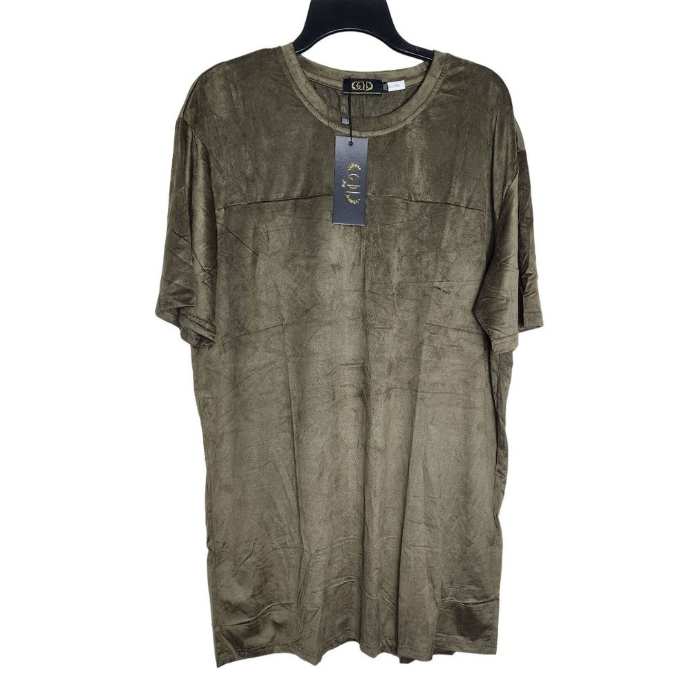 Gold Leaf Sage 2XL Crew Neck Faux Suede Soft Feel Slim Fit Designer Shirt